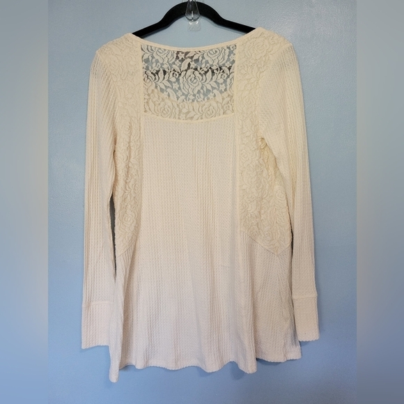 A Pea In The Pod Waffle-Knit Floral Lace Maternity Tunic Top Cream M - Picture 2 of 9